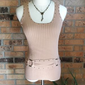 tagless Tan Ribbed Knit XS A-Line Tank Top, Cozy